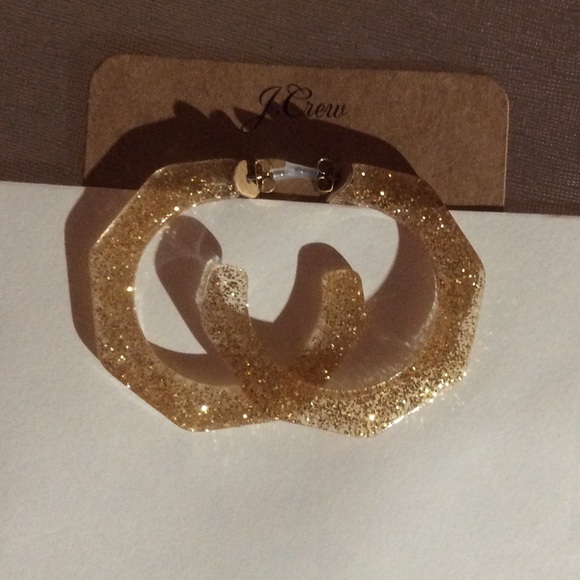 JCREW Resin Hoop Earrings NWT Gold - Picture 3 of 6